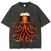 Washed Octopus T Shirt Unisex Casual Fashion Short Sleeve T-shirts Tops Hip Hop Vintage Tee Shirt Men Women Clothing