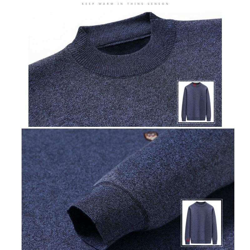 Winter Plus Velvet Sweater Round Neck Knit Sweater Plus Velvet Warm Pullover Sweater Suitable for Middle-aged and Elderly Dads
