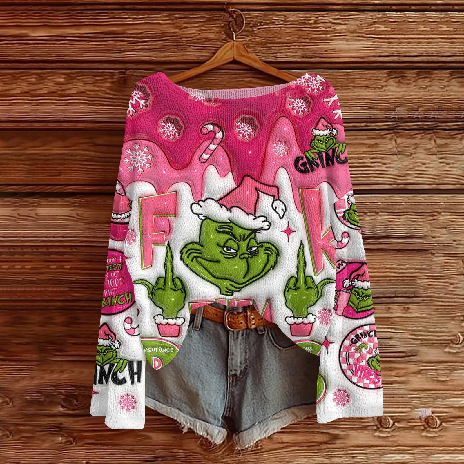 

Рождественские толстовки для женщин Вязаный свитер Милая рубашка Осенний свитер с круглым вырезом Топы XL