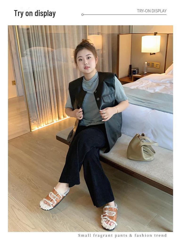 Korean Style Women's PU Leather Vest: Oversized, Sleeveless with Irregular Hem for Fall 2024.