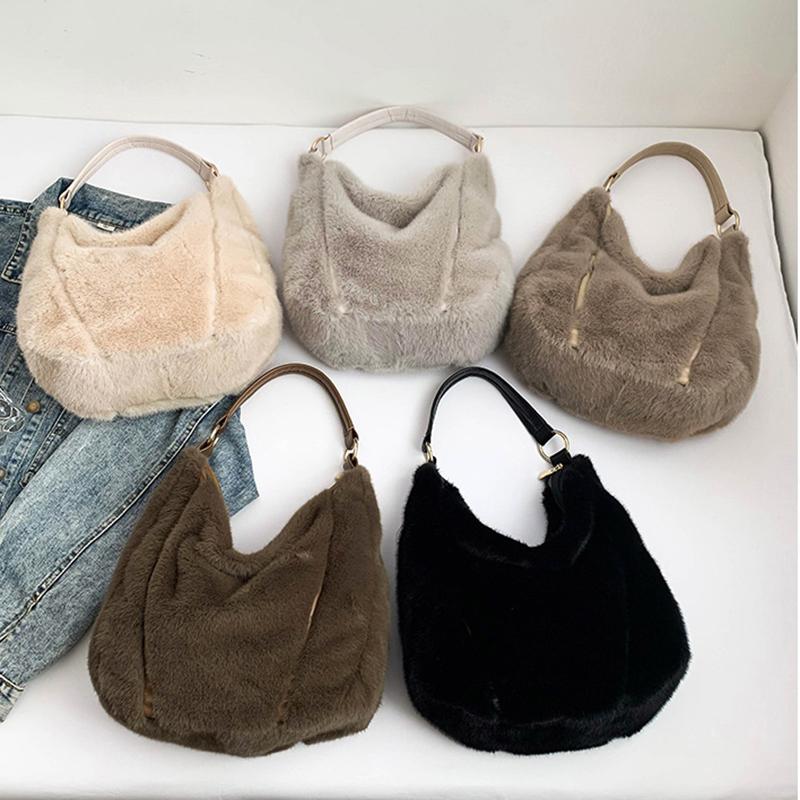 Yogodlns Handbag Faux Plush Bag Temperament Armpit Women's Hobo Bag Large Capacity Shoulder Bag Winter New Design Handbags