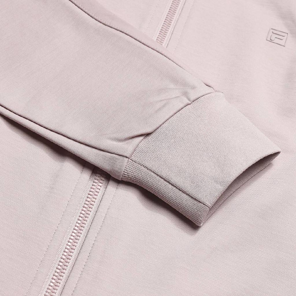 Fila White Loose Fit Stand Collar Solid Color Zip Knit Long Sleeve Jacket Women Jackets F11W623501F-PK