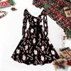Women Christmas Tree Print Midi Dress, Long Sleeve V‑Neck Furry Trim A‑Line Party Dress, Christmas Limited Edition
