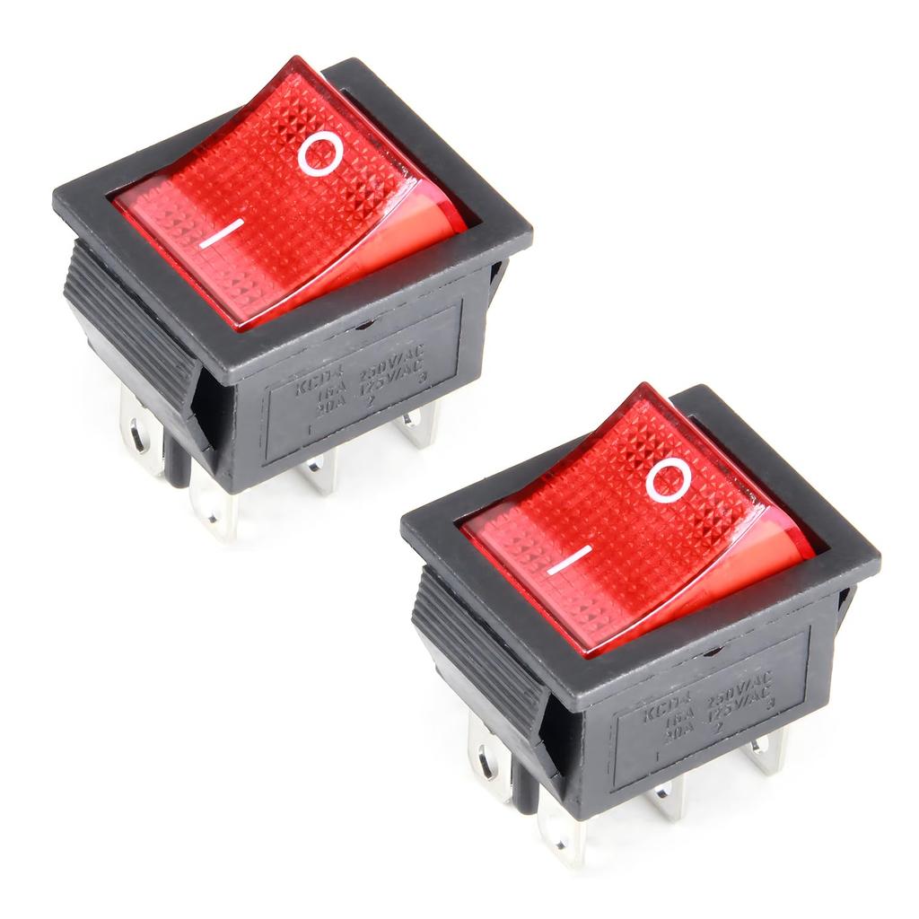 Fielect 2Pcs ON/Off Boat Rocker Toggle Switch 6 Pins 2 Position AC 250V/16A 125V/20A Toggle Switch with Red Light