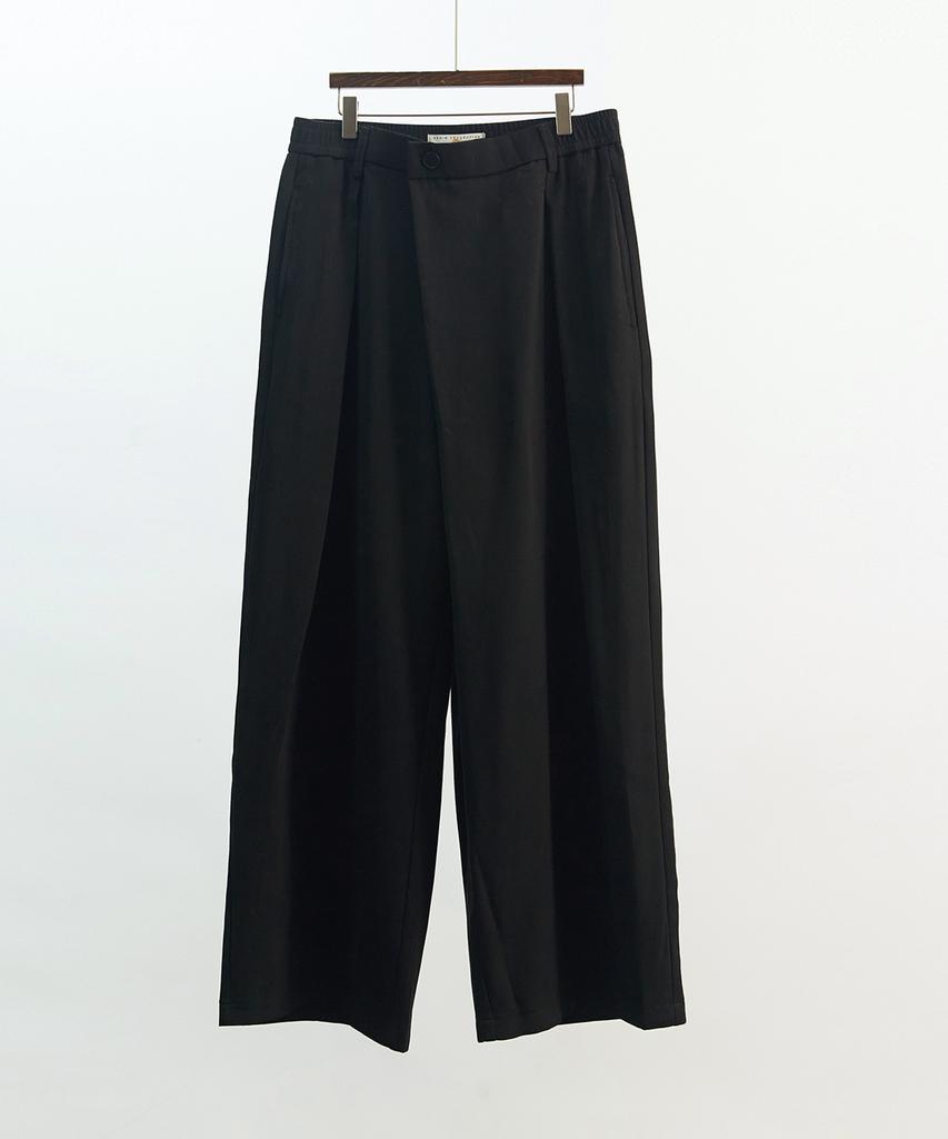Deulouem Wide Half-Band Asymmetrical Pants (Black)