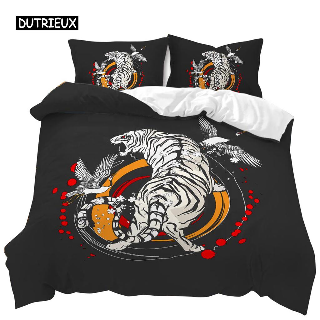 Animal Duvet Cover Set Gecko and Crane Bohemian Exotic Tribal Style Bedding Set Cool Animal Chic King Size Polyester Qulit Cover