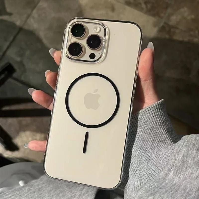Luxury Transparent Ultra Thin PC For Magsafe Case for iPhone 16 15 14 Plus 13 12 Pro Max Wireless Charge Magneitc Crystal Cover
