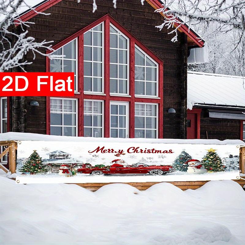 Festive Holiday Santa Claus & Snowman Christmas Fence Banner, Outdoor Garden Porch Decor