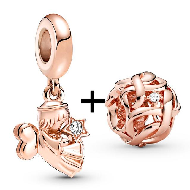 2pcs /Lot New Trend Crown Feather Zircon Hollow Leaves Beads Fit Original Brand Charms Silver Color Bracelets Women Diy Jewelry