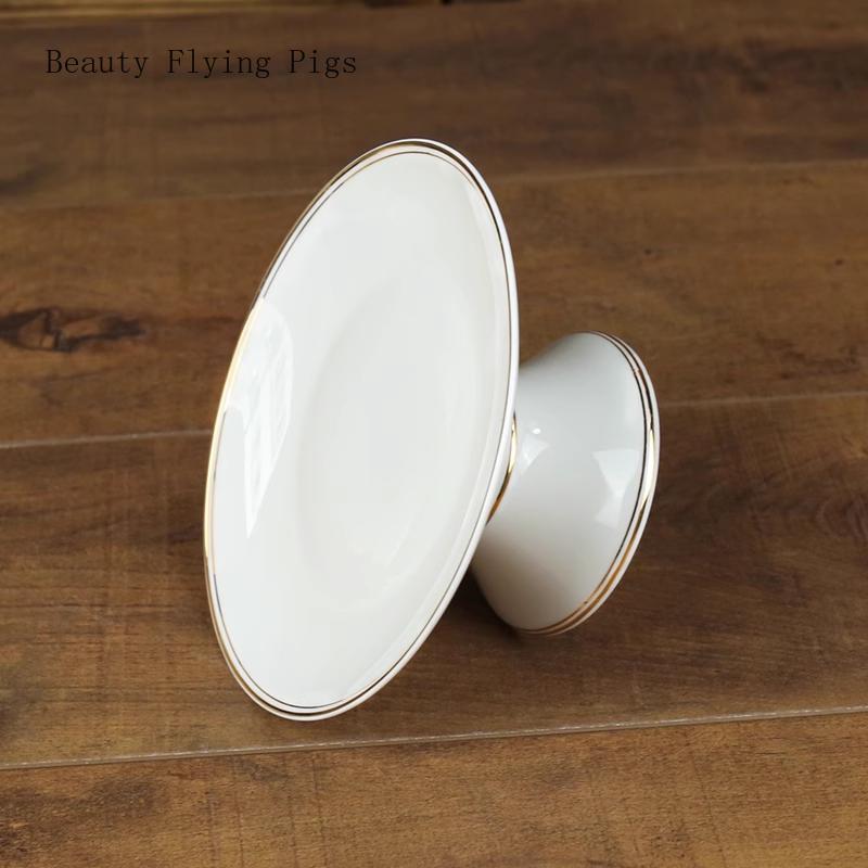 1 buc tavă pentru fructe ceramică placată cu aur, fără model, tavă pentru fructe din porțelan alb, pentru decorațiuni feng shui în stil Buddha