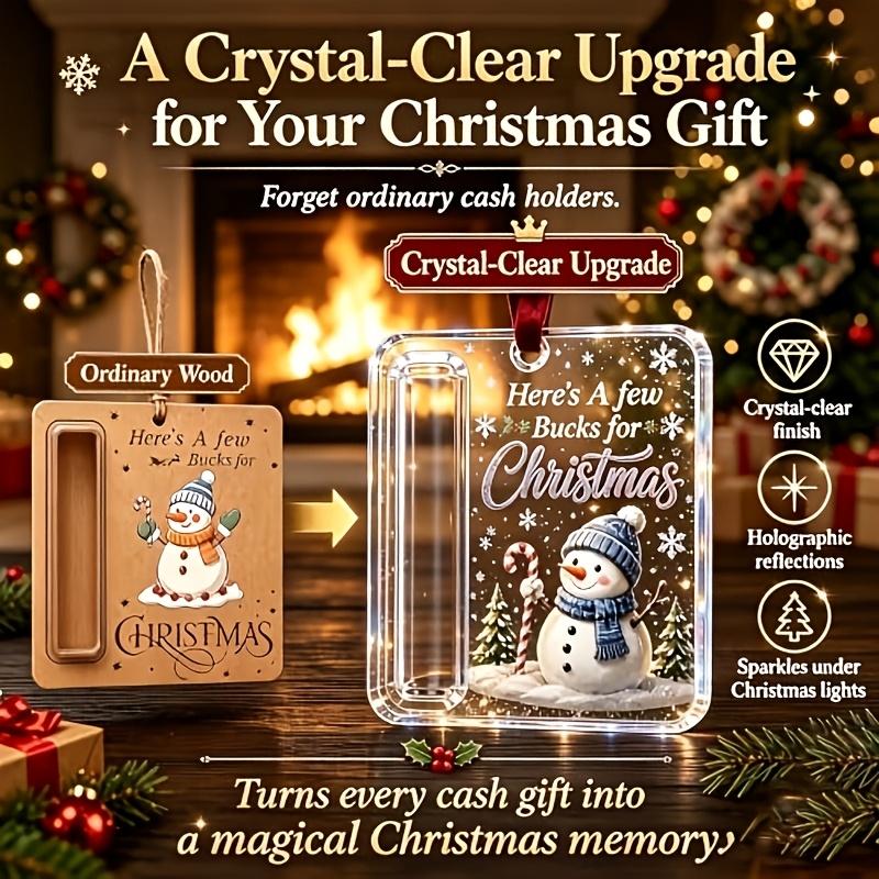 3D Acrylic Christmas Money Jar Hanging Ornament Cash Gift Holder Christmas Tree Decoration Small Gift Container for Graduation Holiday Stocking