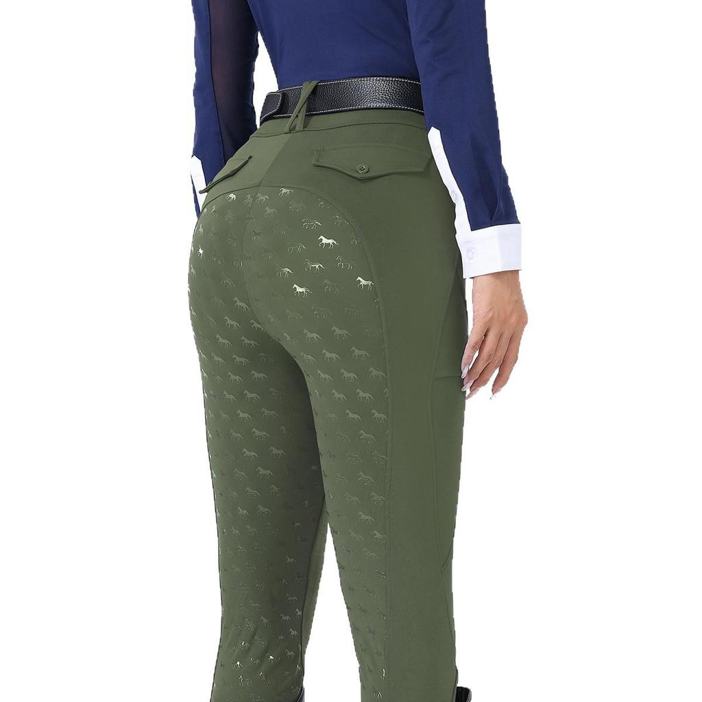 Women's High Waist Equestrian Breeches with Full Seat Silicone Grip and Dual Side Pockets