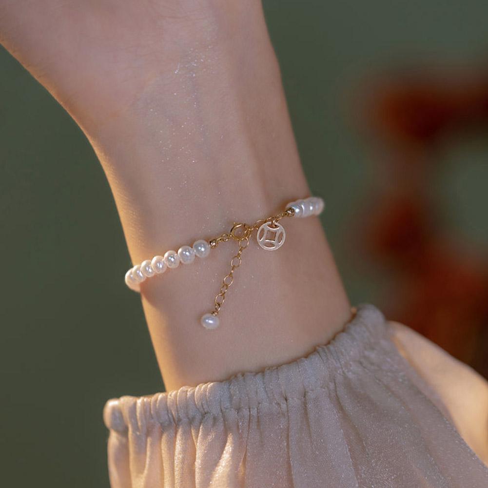 Elegant Imitation Pearl Bracelet for Women Chinese Style Fu Brand Bracelet String Pearl Round Sign Lucky Jewelry