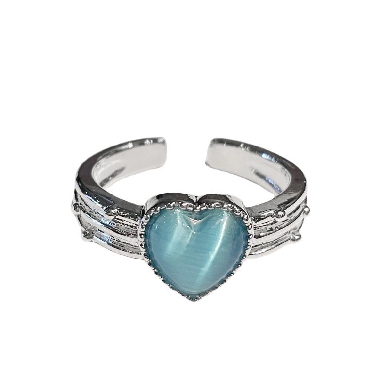 Sea Blue Fashion Dripping Oil Niche High-End Open Ring Zircon Light Luxury Love Accessories Women