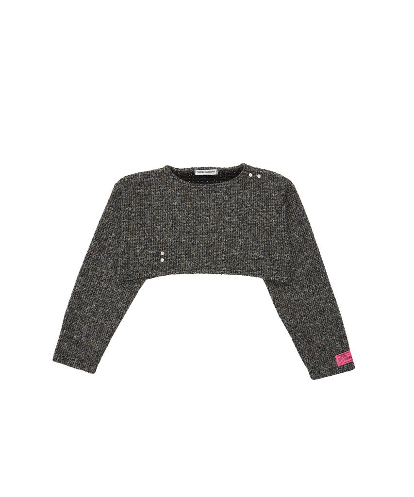 320SHOWROOM Wool Blend Round Neck Crop Stud Knit Tshirts Black