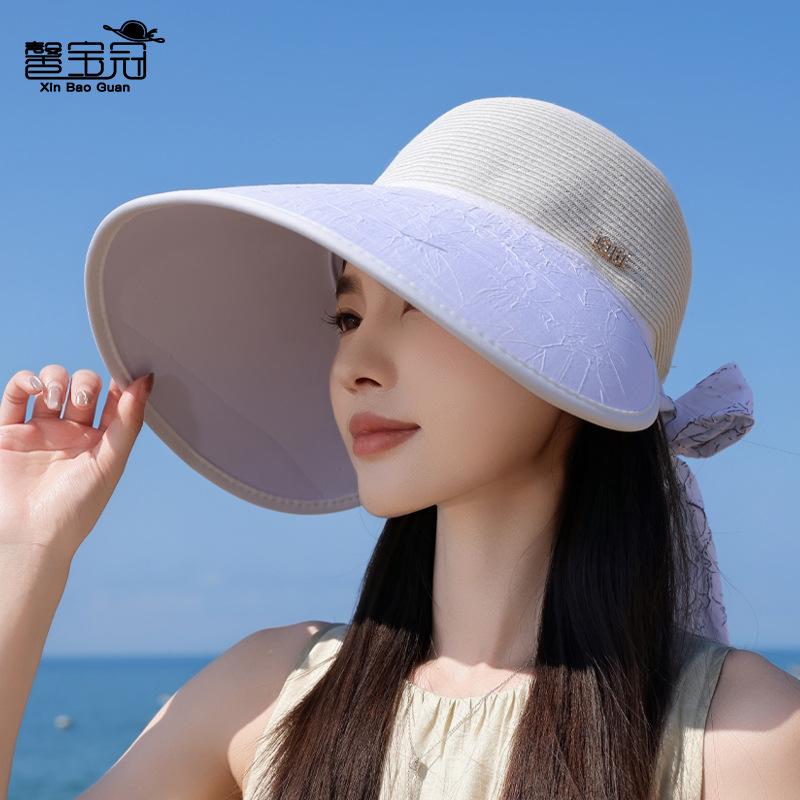 Summer Outdoor Sun Protection Hat Children Versatile Fashion Bow Straw Hat Beach Seaside Vacation Big Brim Sun Hat