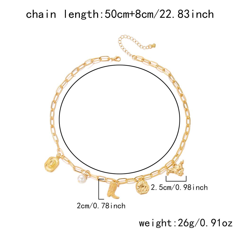 Gold Vintage Bohemian West Cowboy Hat Boots Pendant Necklace Bracelet