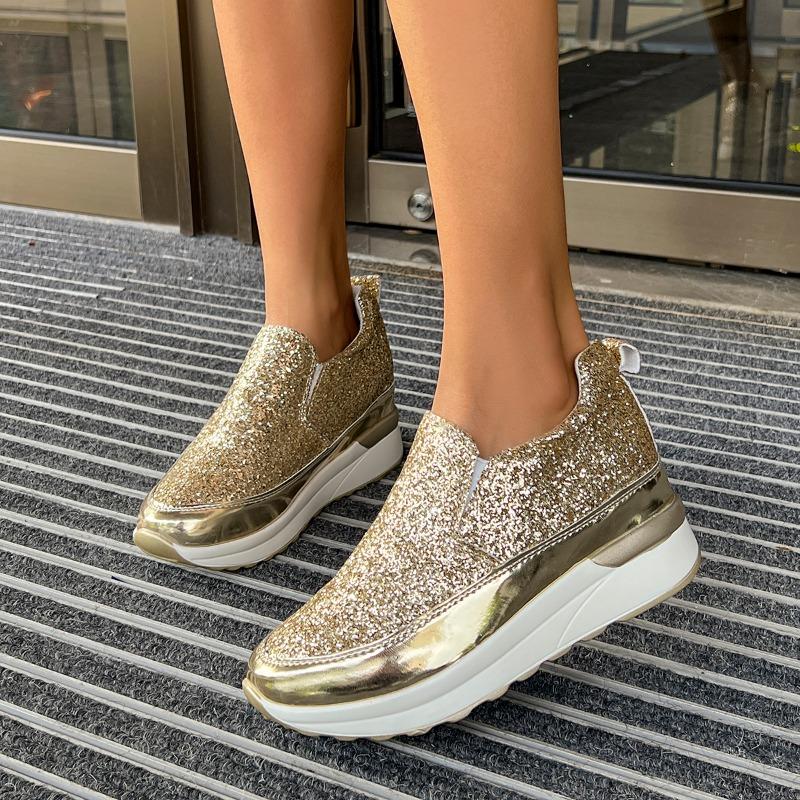 Moda 2025 Modne Wsuwane Damskie Buty Wulkanizowane Nowe Cekiny Casual Duży Rozmiar Okrągły Nosek Bestseller Wygodne Wszechstronne Sneakersy