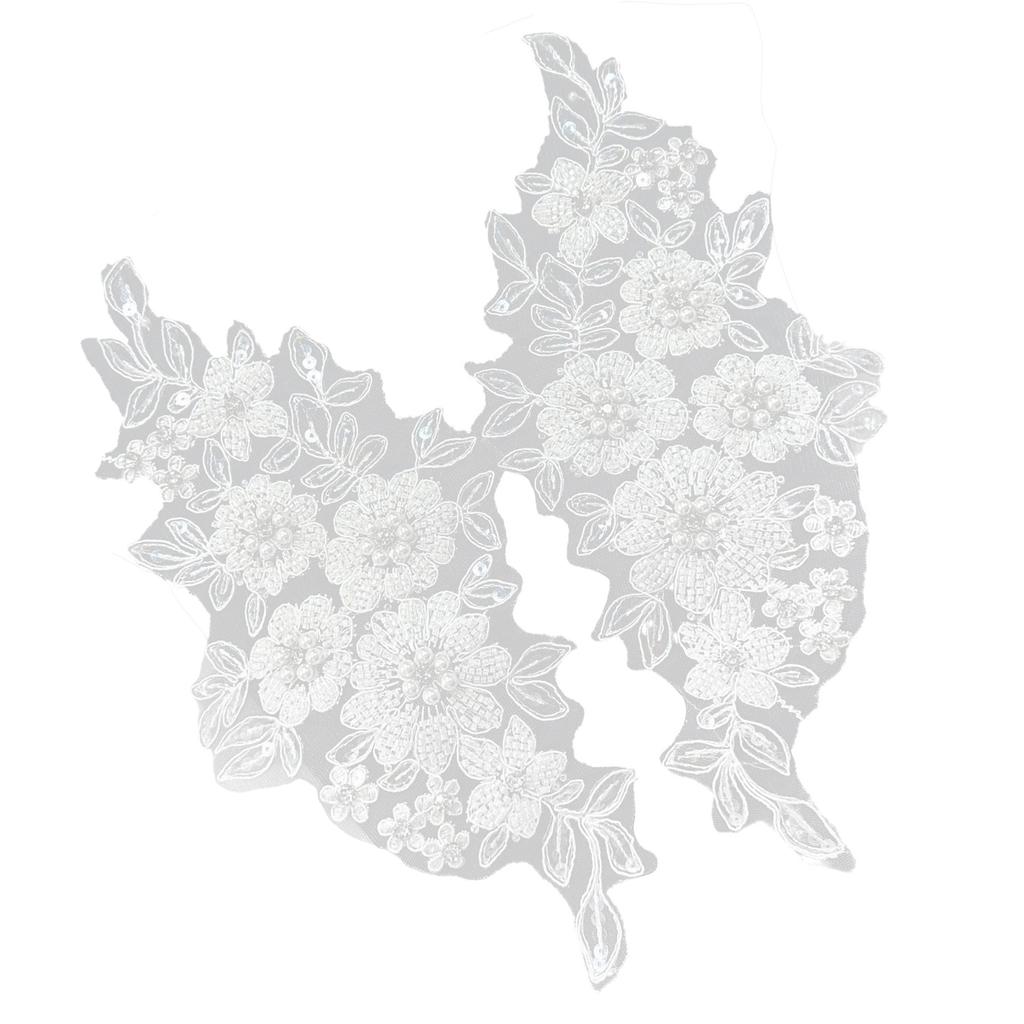 Floral Embroidered Beads Applique for Wedding Dress Evening Gown Sew On Collar Patches Beaded Sew On Patches Applique