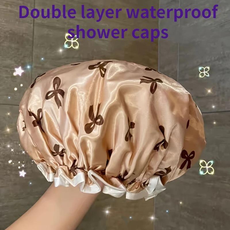 1-6PCS Adult Female Household Cute Double-Layer Thick Waterproof Shower Cap Hair Cap Head Cover Hat Kitchen Oil Fume Proof Hat