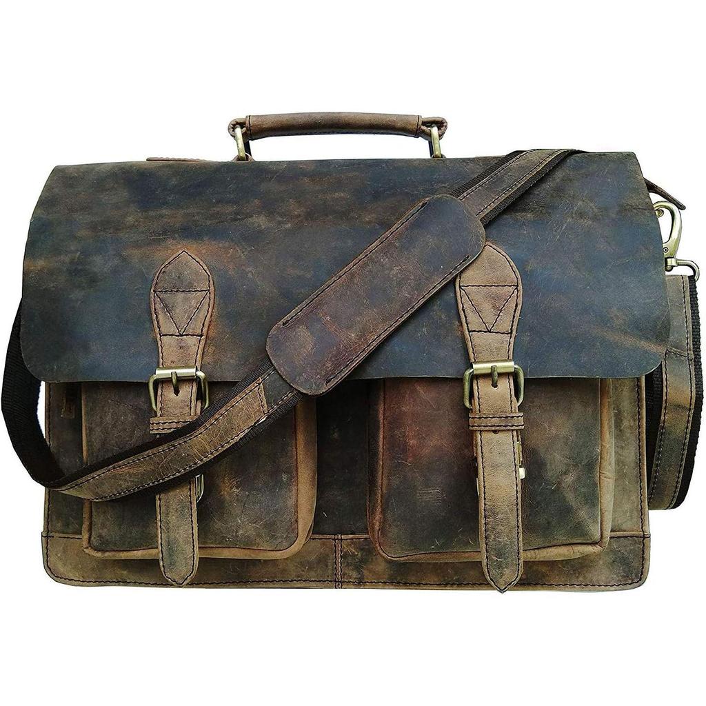 Bureau de messager de voyage en cuir fait main Vintage de 18 pouces avec sac porte-documents Buffalo Messenger de 18 pouces