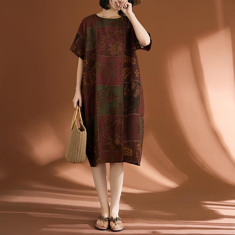 2026 Plus Size Women's Retro Cotton Linen Dress - Ethnic Style Casual White