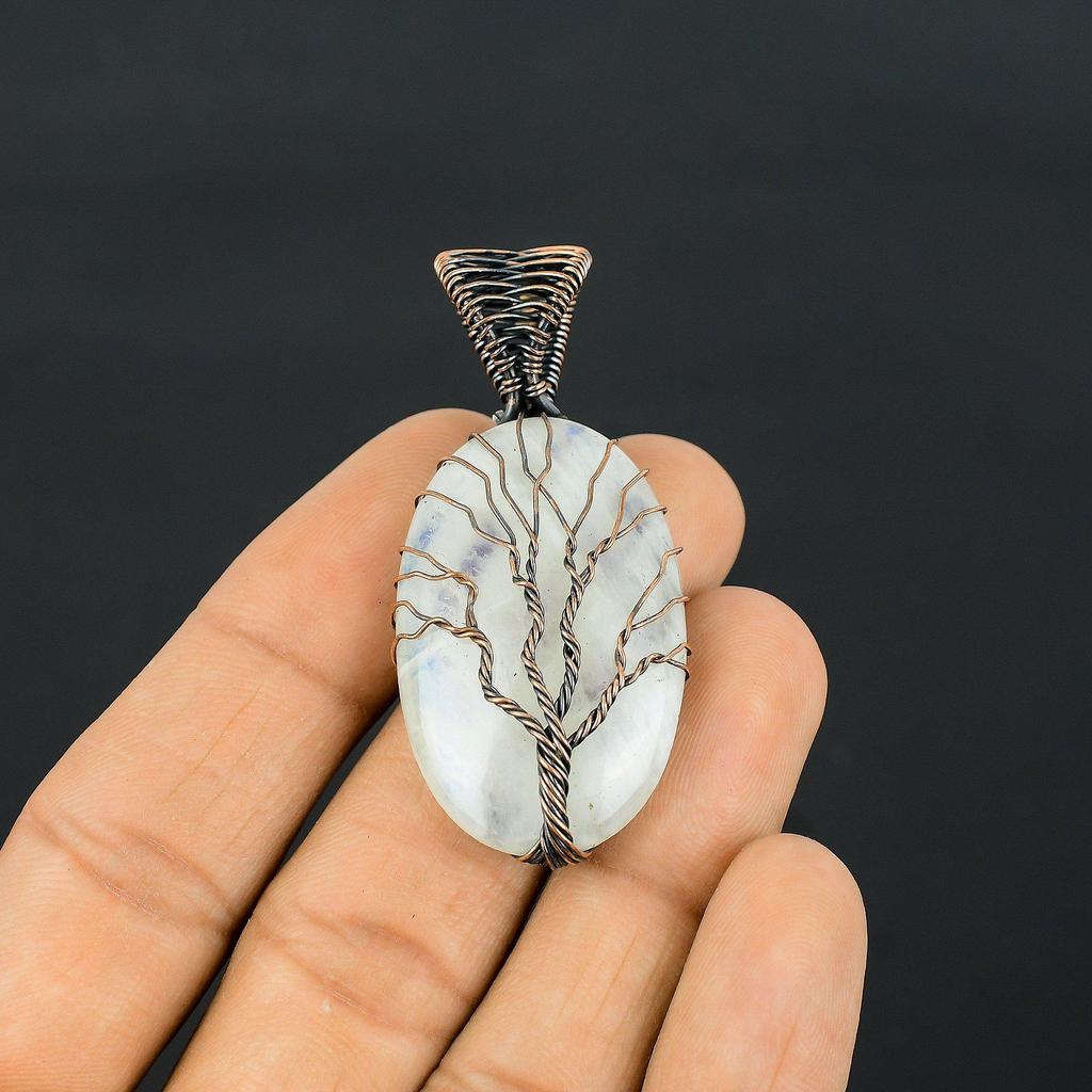 Életfa dendrit opál drágakő réz drót csomagolás kézzel készített medál ékszer ajándék