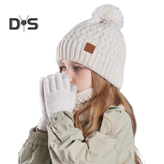 

Детская зимняя шапка, перчатки, шарф, комплект для девочек и мальчиков, вязаная шапка с помпоном, утеплитель, варежки, комплект для малышей, аксессуары для холодной погоды для детей 4-10 лет бежевый