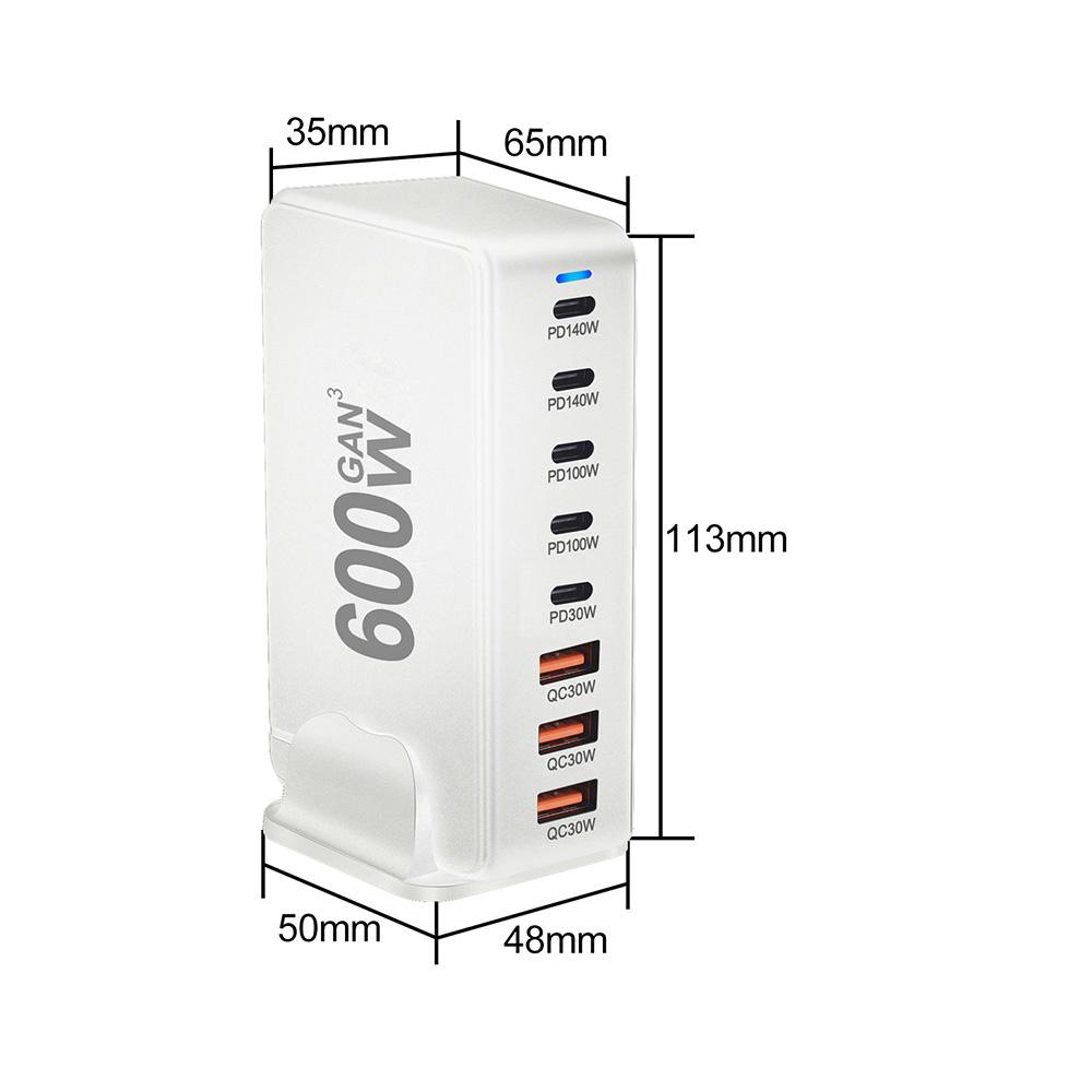 600W GaN 8-Port Ladegerät Typ C PD3.1 Adapter Schnellladestation für iPhone 16 15 Samsung Xiaomi Huawei Tablet Dropshipping