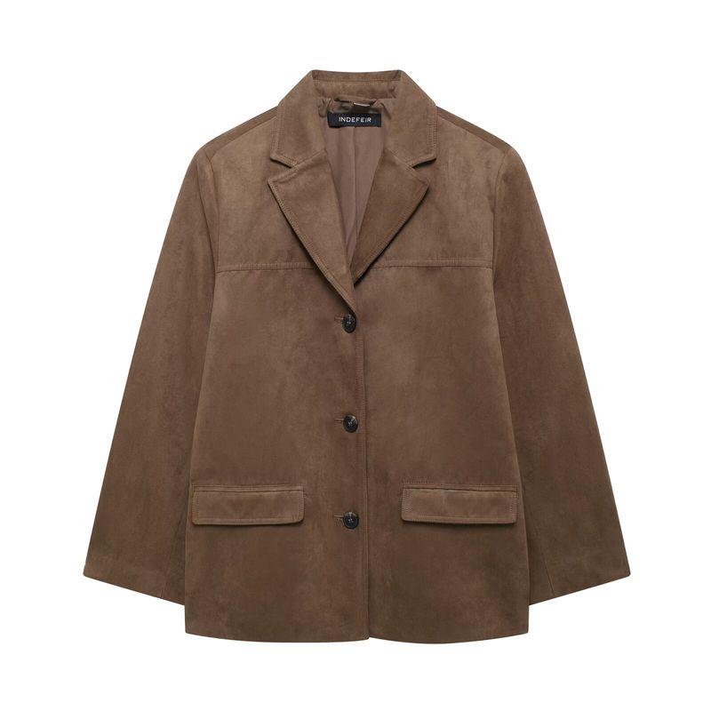 

Kaslead New Arrival Women s Clothing Fashion Style Fashion All-Match Loose Single-Breasted Leisure Suit 1240775 Brown L