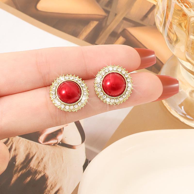 Silver needle stud earrings Pearl earrings Baroque earrings Retro simple style French style