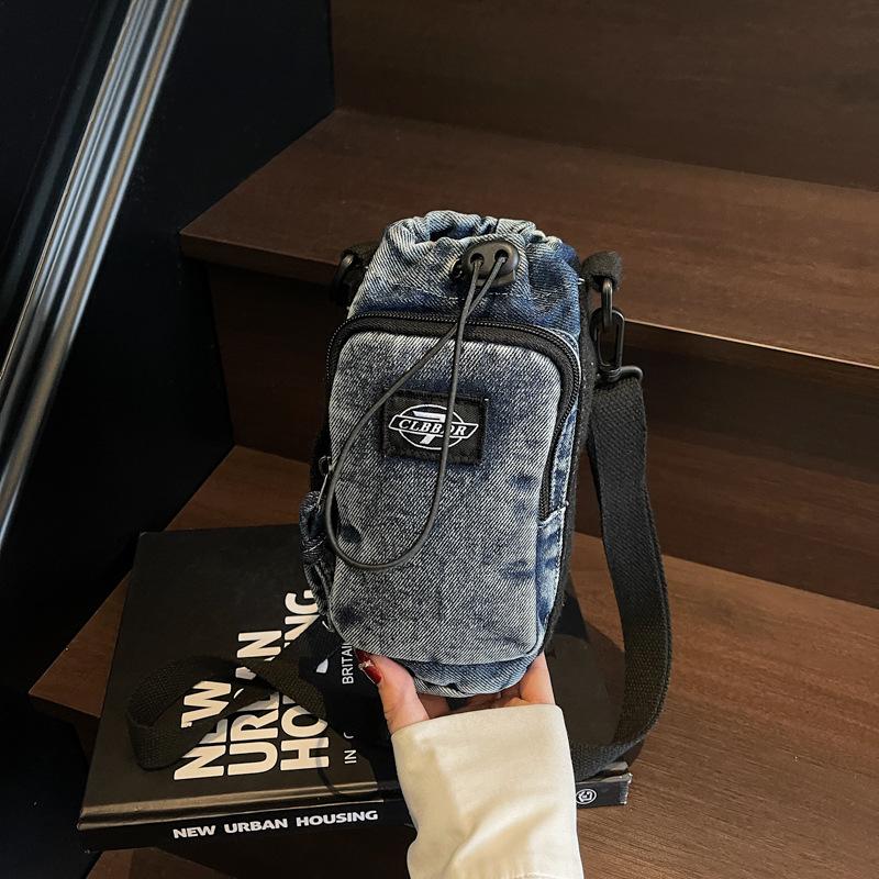 Multifunctional Personality Niche Design Creative Denim Mobile Phone Bag Shoulder Messenger Bag Foreign Style Versatile Water Cup Bag Women