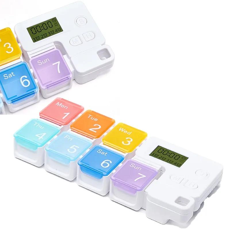 Weekly Pill Organizer Alarm Reminder Daily Travel Medication Box for Pill Vitamins Supplements Home Use