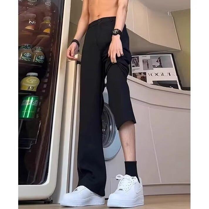 Black Straight-leg Pants Men's Summer High-waisted Thin Scimitar micro-Latin Pants Drape High-end Casual Suit Pants