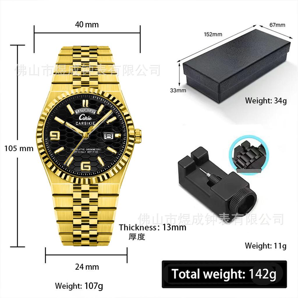 Swiss Watch Men'S Versatile Trend Waterproof Luminous Calendar Business High-End Diamond-Encrusted Handsome Personality Simple Quartz Watch