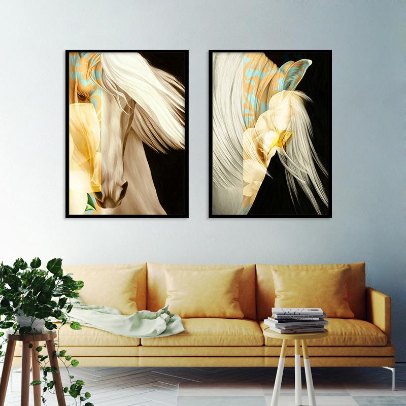 Handsome Horse Abstract White Horse Oil Painting Indoor Decorative Painting Wall Pictures for Living Room Posters and Prints No Frame