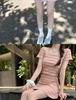 2026 Elegant Slimming French Rainbow Stripe Long Dress