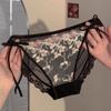 Low Waist Embroidery Flower Panties Transparent Lace-up Underwear Underwear for Women  Lady