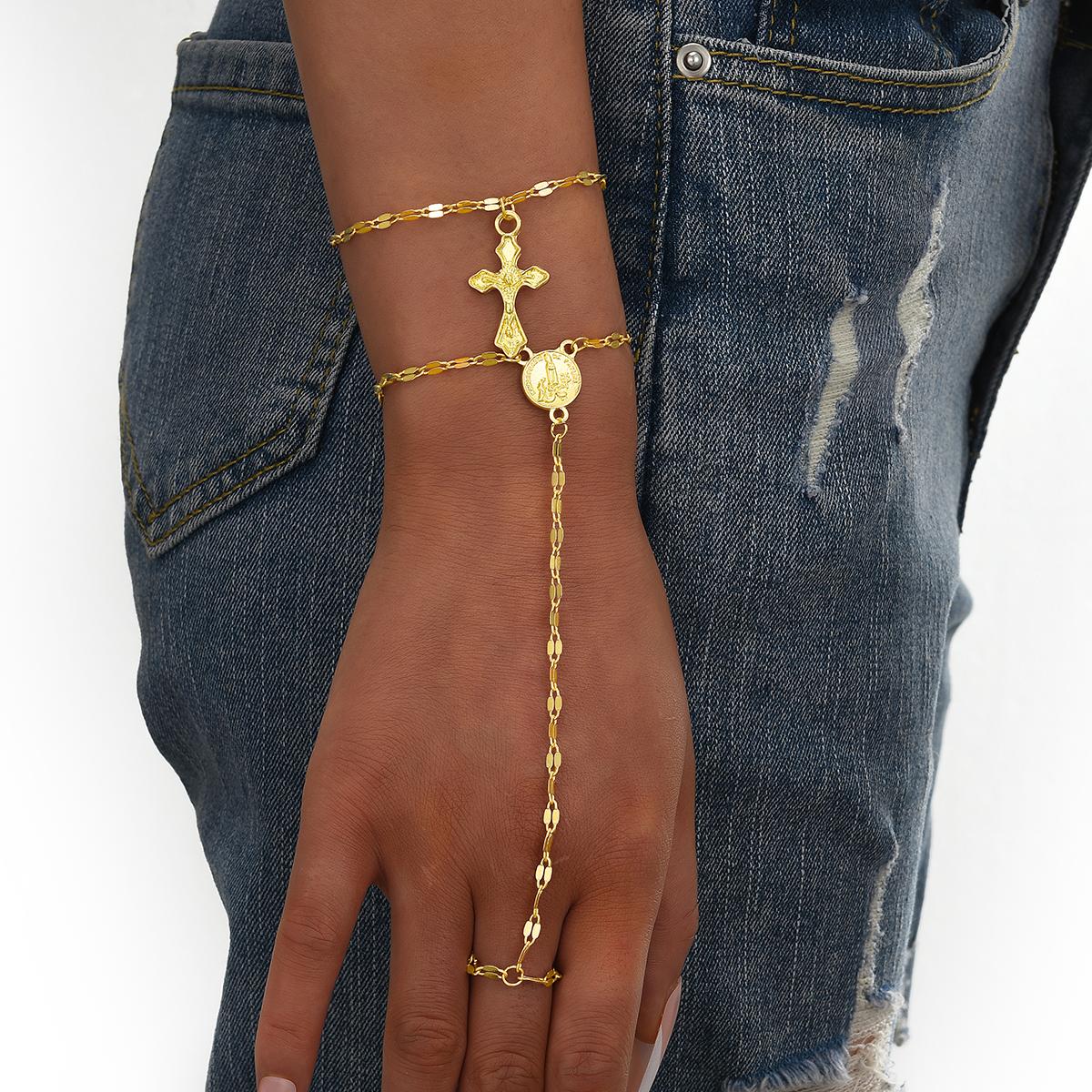 

2 Piece One Piece Cross Portrait Bracelet Set Fashion Jewelry Women Trendy Shiny Daily Party Accessory Decorative Gift Idea