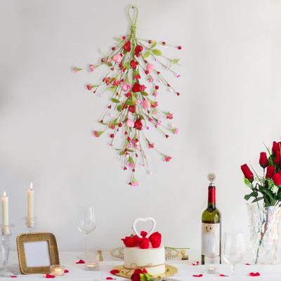 Valentines Day Heart Teardrop Swag for Front Door Artificial Red Pink Heart Shaped Berries Swag Wreath for Wedding Christmas Party Garden Patio