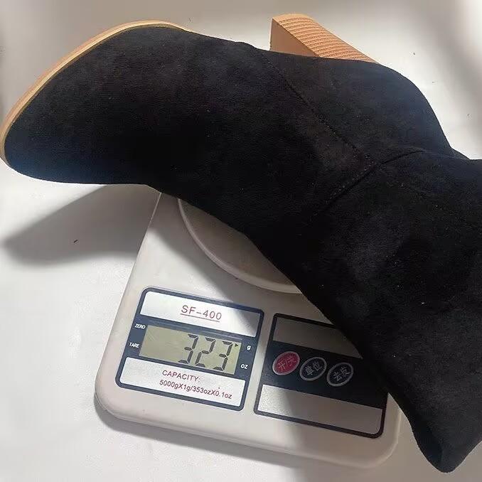 Large Size Coarse Heel Suede Tall Knight Boots Women's But Knee Round Heel High Heel Pointed Boots