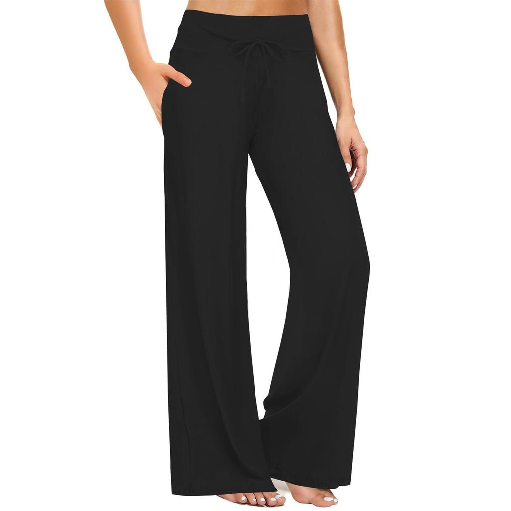 Women's High-waisted Solid-color Drawstring Wide-leg Casual Pants