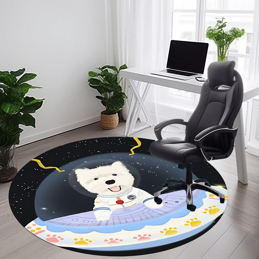1PC Space Pup Office Round Area Rug, Mat Suitable ForOffice, Under Office Chairs Bedroom Living Room Home Decor, Room Deco