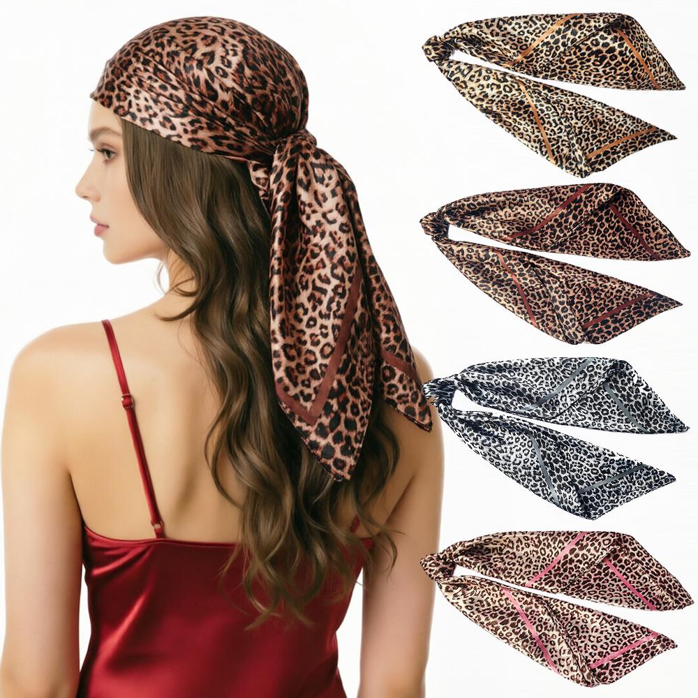 Leopard Print 90cm Silk Headscarf for Women - Versatile European & American Style with Paisley Design