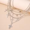 New Silver Color Cross Pendant Necklace Multilayer Metal Punk Choker Necklaces Chain Women Jewelry Gifts