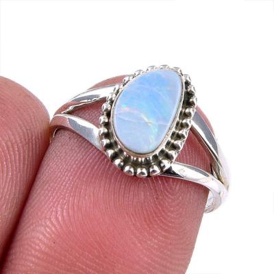 Natural Australian Opal Gemstone 925 Solid Sterling Silver Jewelry Ring S.6 V7q29