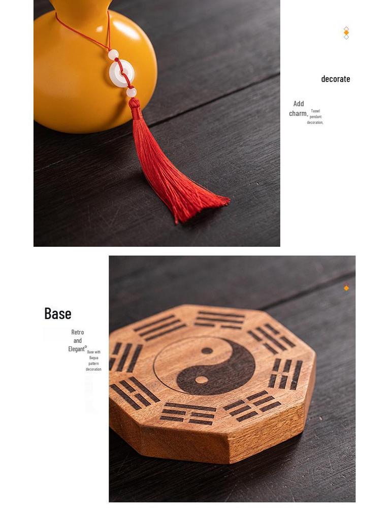 Yellow Clay Gourd Ceramic Ornament for Feng Shui: Fill Missing Corners In Southwest and Northeast, Enhance Gen Kun Palace, Balance Earth Elements.