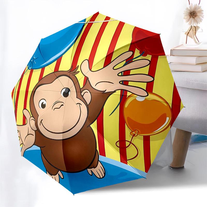 Curious George, Balloons Automatic Opening and Closing, 8 Rib Structure Portable Umbrella, Suitable for Men and Women In All Seasons Perfec