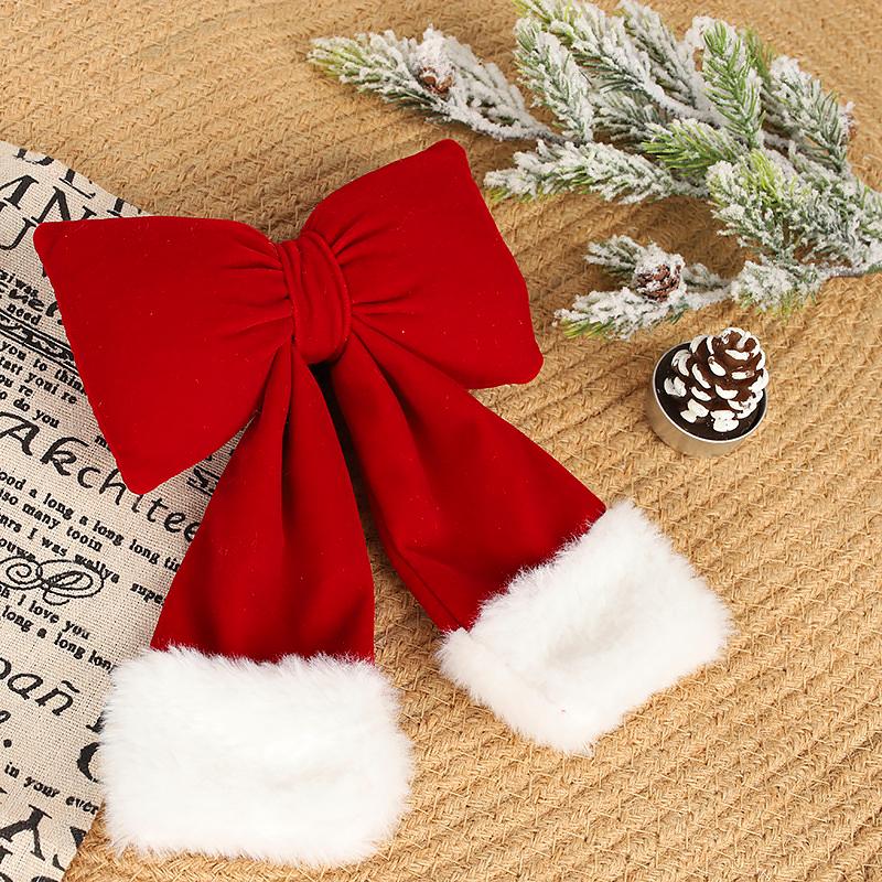 Large 3D Red Velvet Christmas Bow With White Fur Trim  Xmas Tree Decoration Pendant Hanging Ornaments New Year 2026 Home Decor