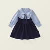 Herbst 2025 Mädchen Gestreiftes Colorblock Langarmkleid mit Falschem Zweiteiler Koreanisches Design